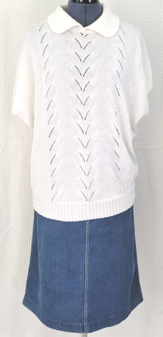 Vtg Wentworth Gallery Creamy White Drop Sleeve Collared Sweater Sz XXL? 48″Bust