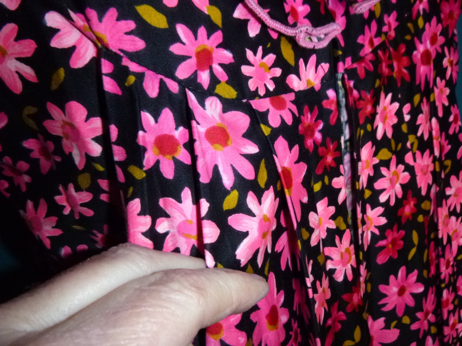 Vtg Charlotta Of California By Glazier Flower Power Maxi Dress PINK Daisies Sz M