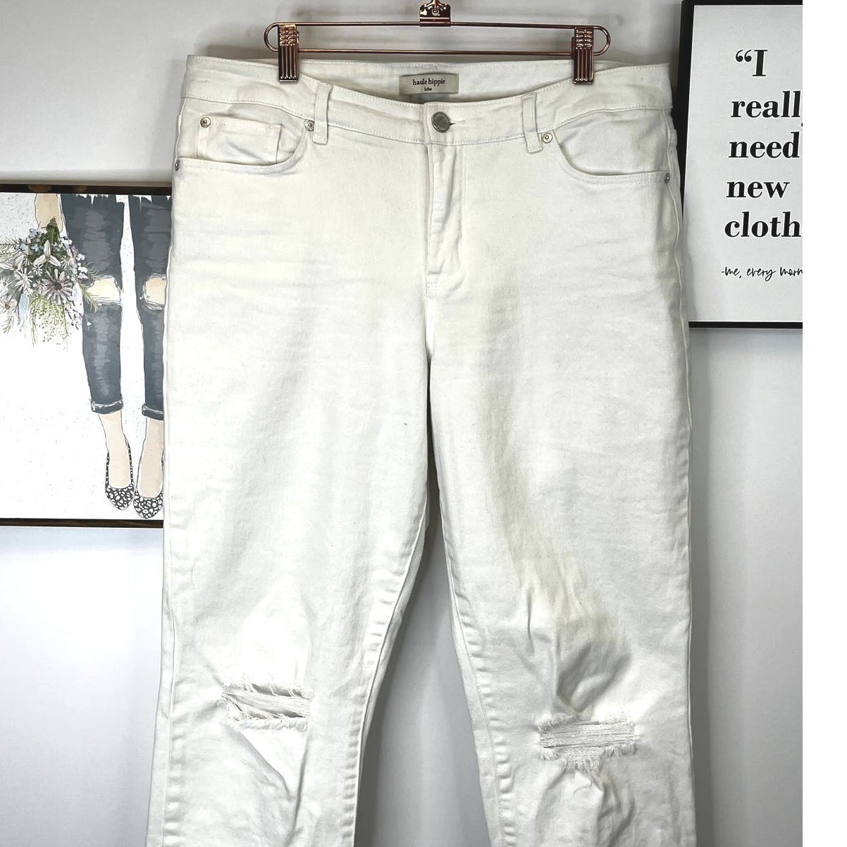 Haute Hippie Tribe White Distressed 5 Pocket Jeans SZ 12