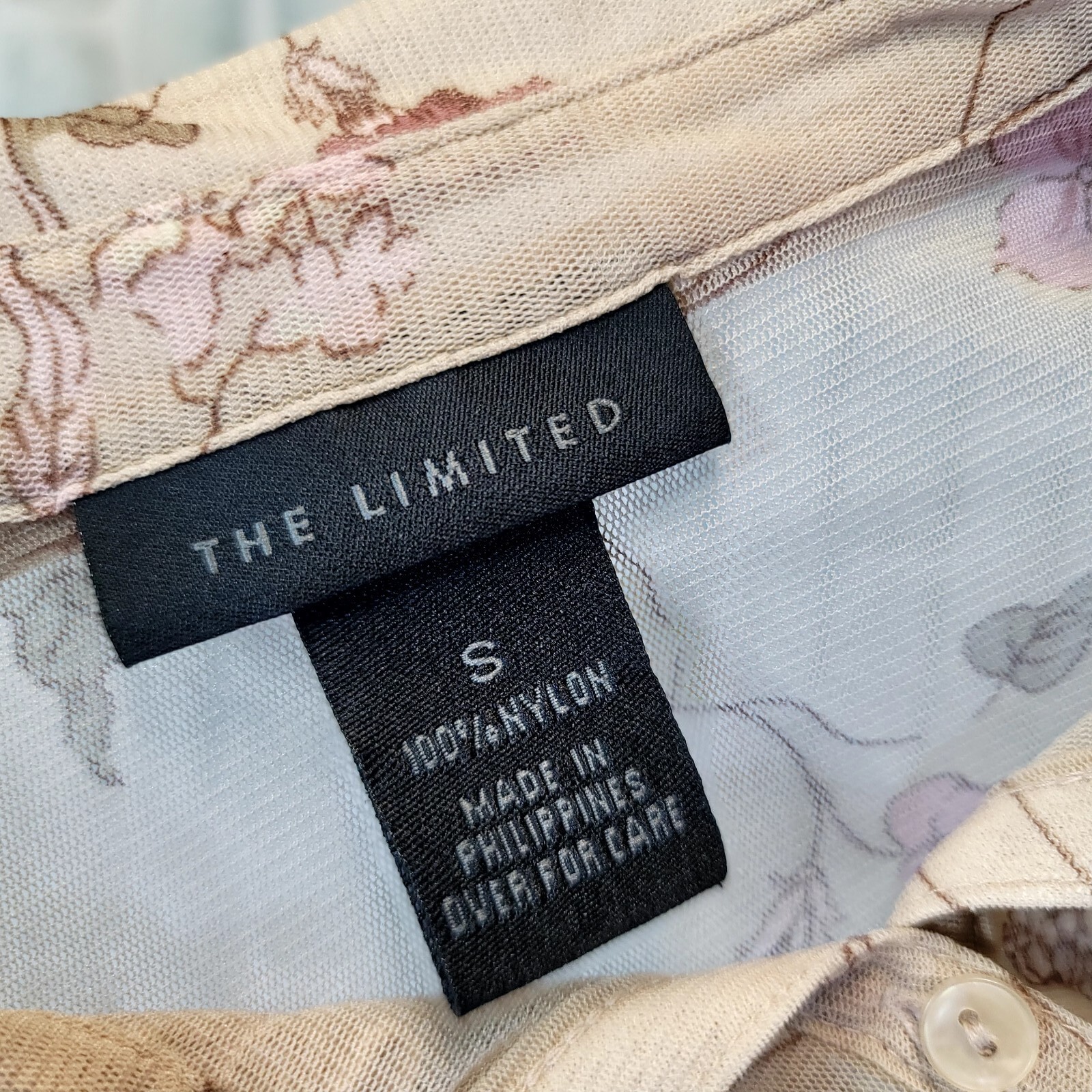 Vintage 90s Y2K The Limited Sheer Tan Pink Floral Ruffle Pintucked Button Front