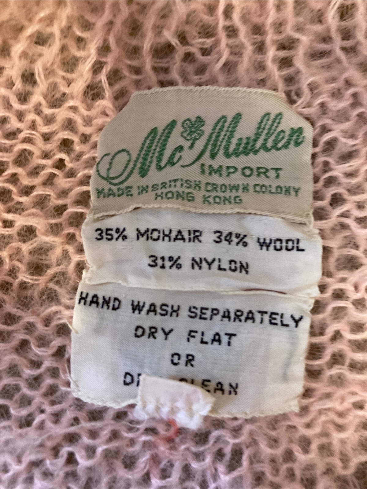 Vintage 1950’s McMullen Import Pink Hand Knit Mohair Blend Cardigan Fab! Sz M