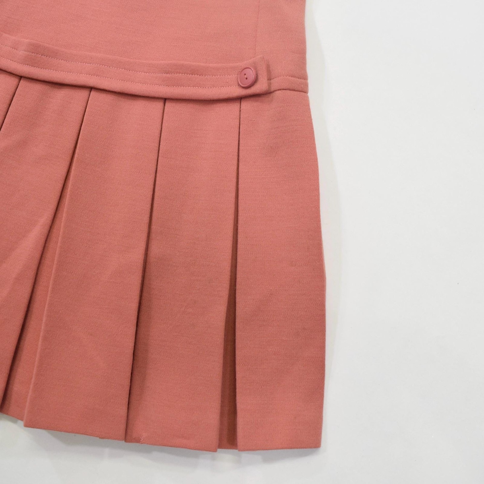 Vintage 60s 70s Dress Pink Knit Sleeveless Drop-Waist Pleated Mini Preppy Mod