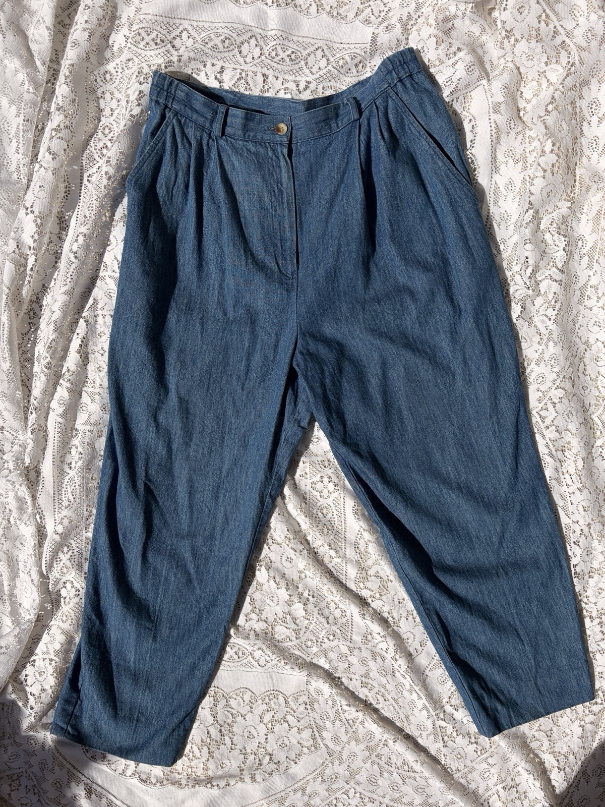 Vintage 90s David Brooks Pleated Denim Trousers High Rise Cotton Pants Size 12