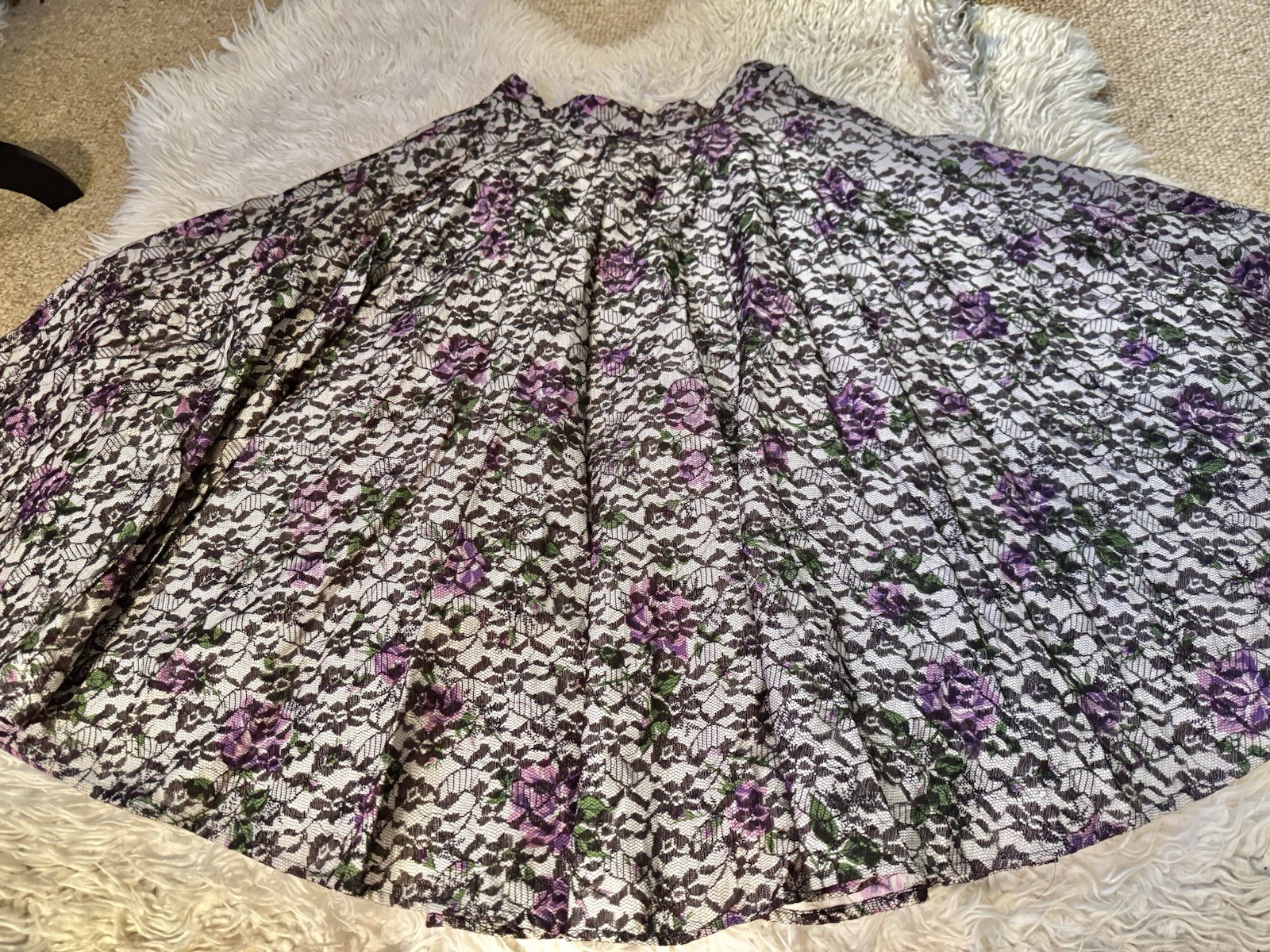 Vtg 50s Full Sweep Skirt Floral Lace Overlay Circle One Pocket Zipper S 26W