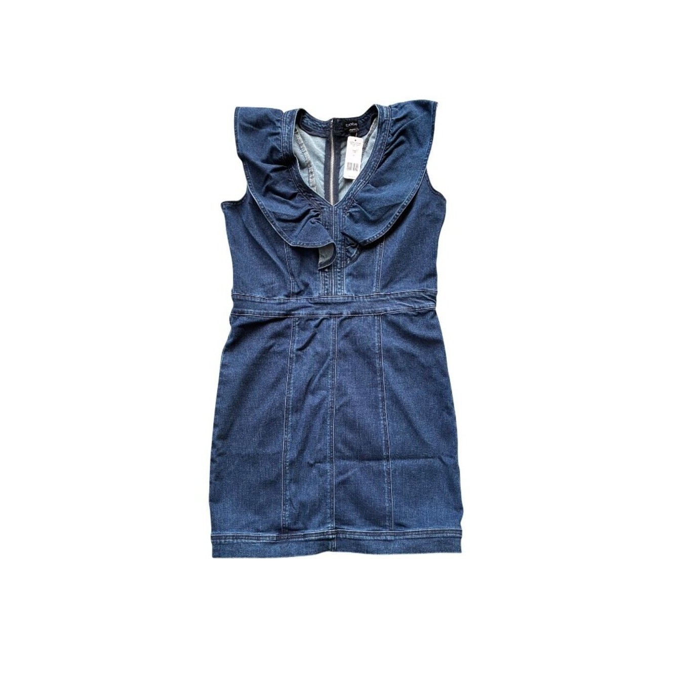 Bebe V Neck Cascade Sleeve Denim Dress Size 10 Medium Wash Blue Stretch NWT $149