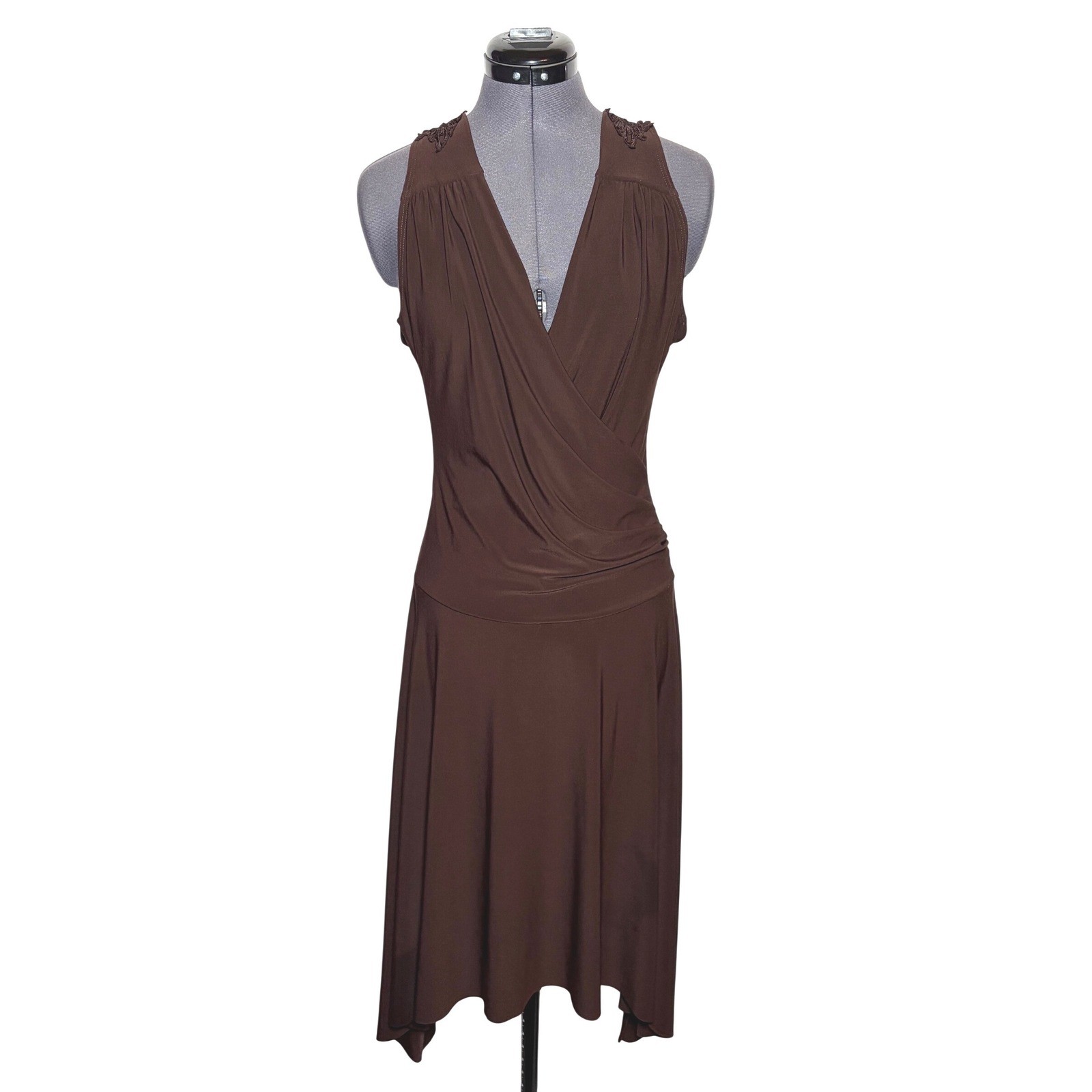Vtg Y2K Brown Crochet Lace Back Fairycore Midi Dress B34-36 W32-34 H-36 L