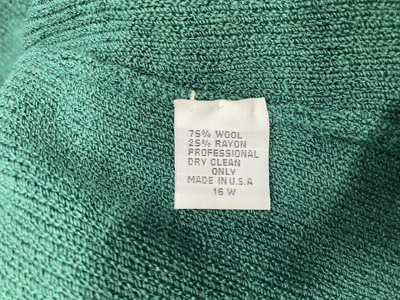 Vintage Dress 16W 2X Green Knit wool rayon JENNIFER ROBERTS SAKS FIFTH AVE 90s