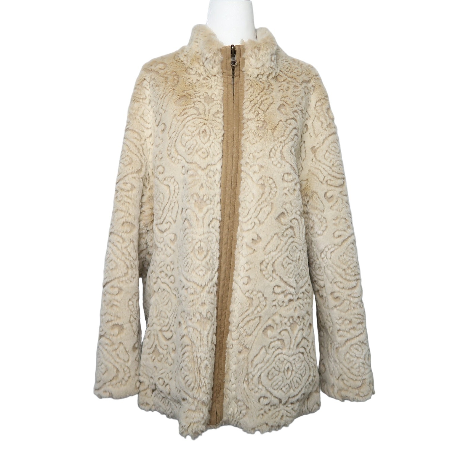 Vintage 90s cream faux fur and tan faux suede reversible jacket XL