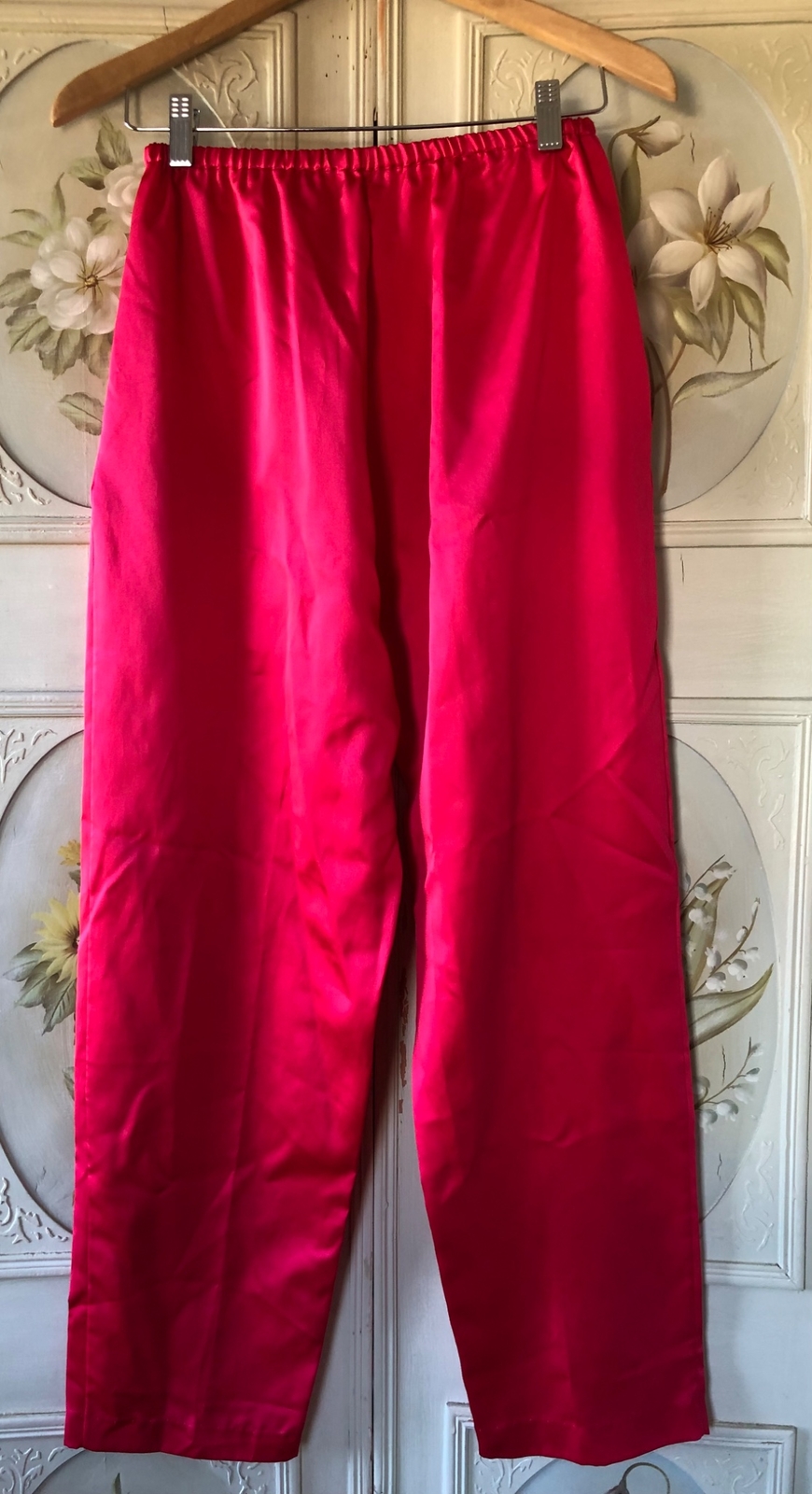 VTG 70s GEORGETTE TRABOLSI USA FUCHSIA PINK LOUNGE SET ACCORDION TOP PANTS EUC