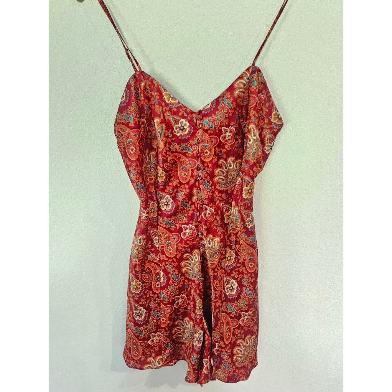 Vintage Cacique Lingere Red Paisley Playsuit Romper