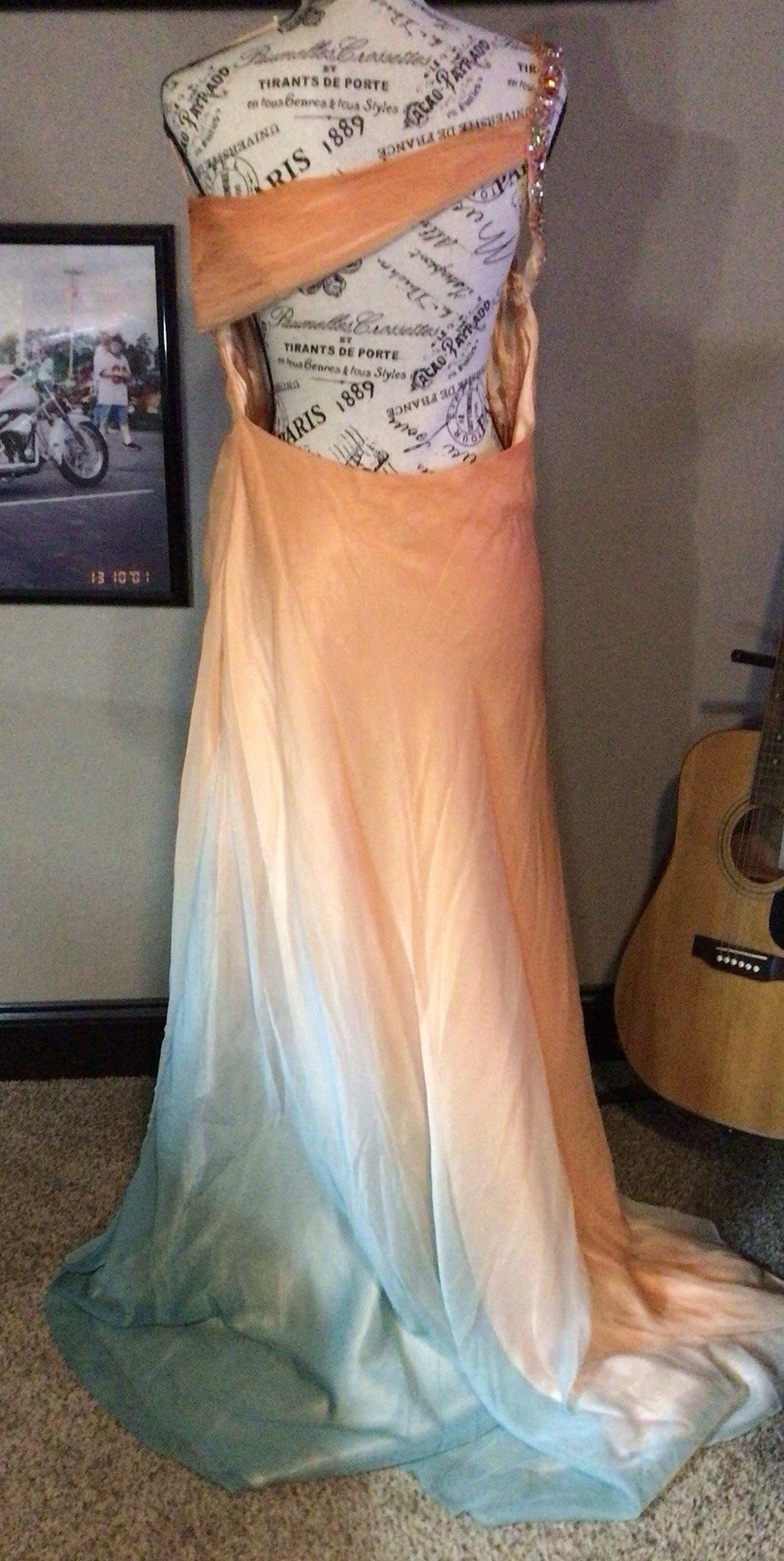 Vintage Women’s Formal Evening Chiffon Gown 2 Tone Peach&Blue Size 9/10