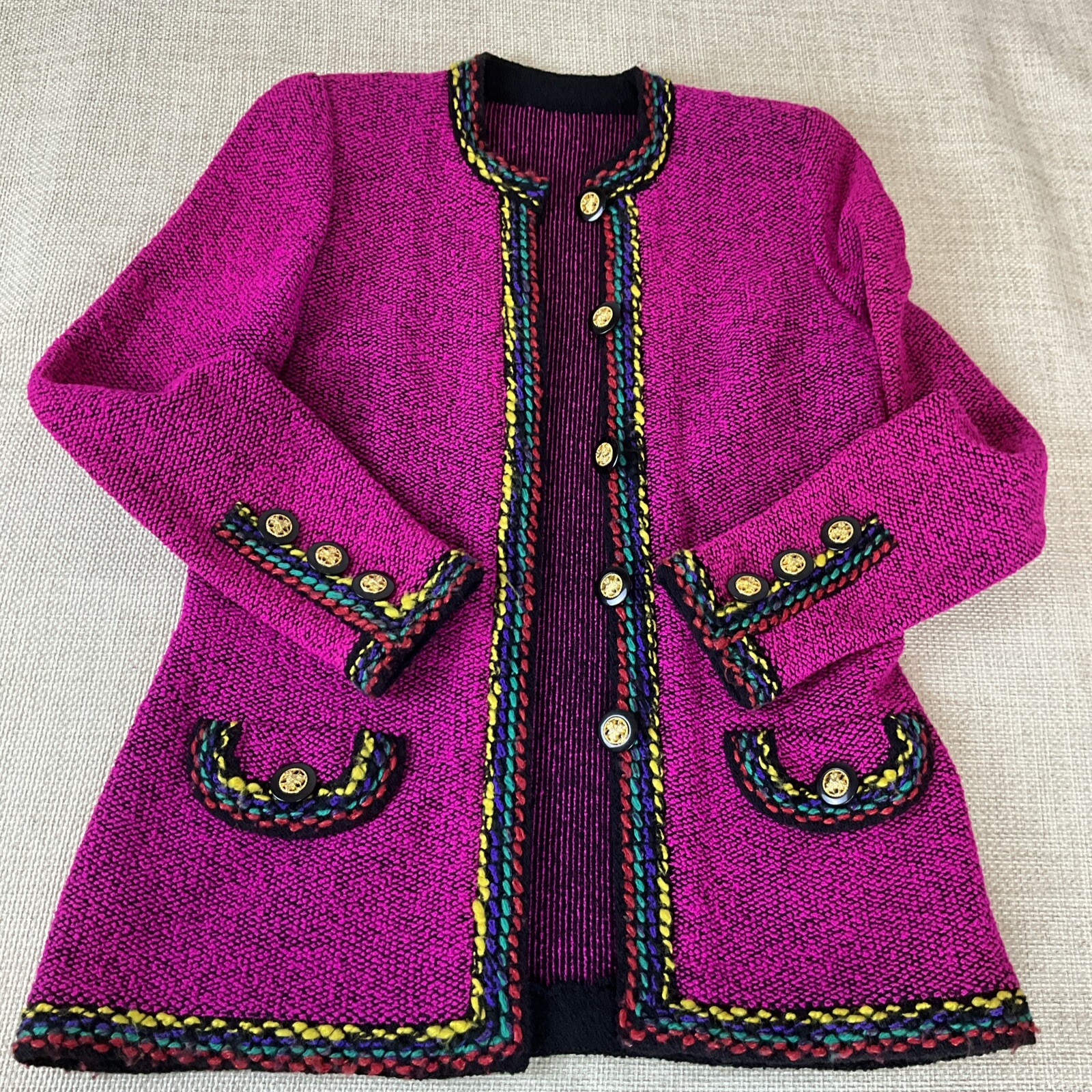 Vintage Raspberry Wool Women’s Blazer Jacket Coat Gold Button Accents
