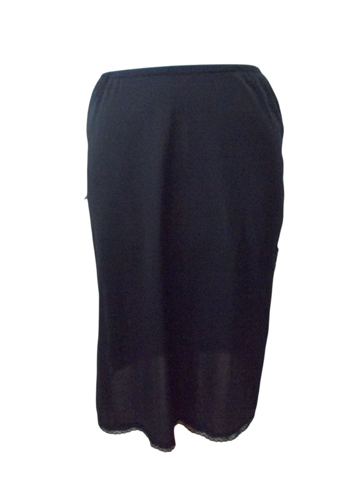 VTG KAYSER Black 100% Antron Nylon Lace Trim Side Slit Half Slip MADE IN USA S