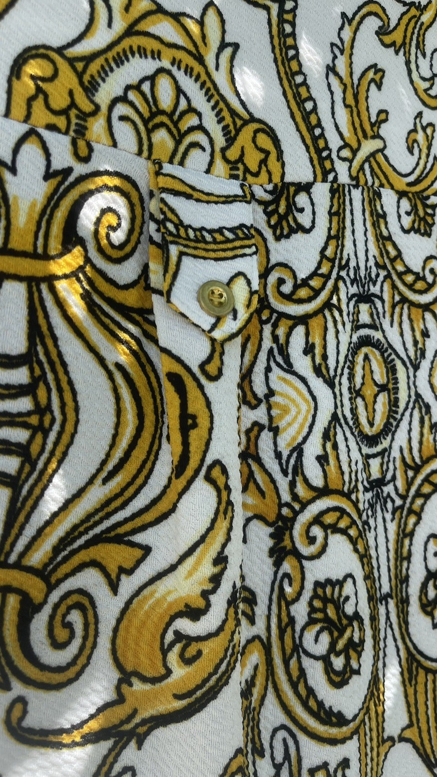 Vintage 70s Jumpsuit Wide Leg Palazzo Gold Psychedelic Baroque print – size M