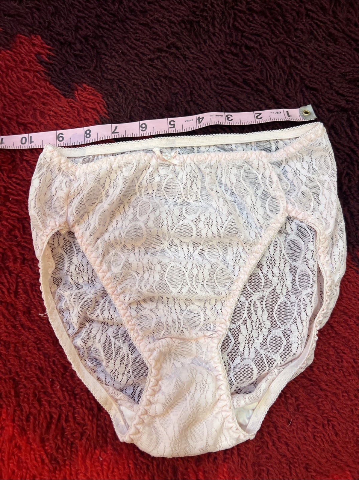 Vintage Lace Hi Cut Pink Pearl Panties Large 7