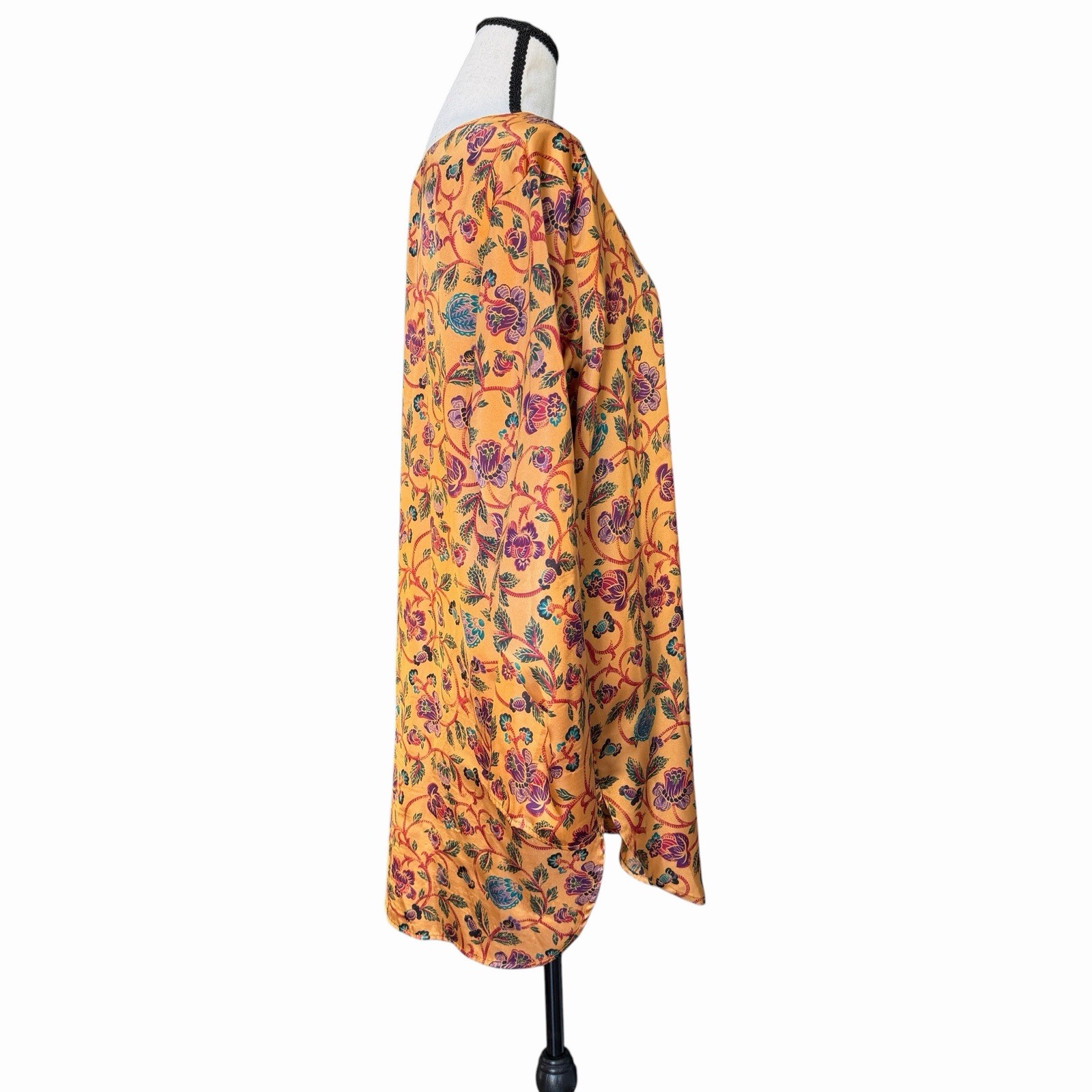 VTG Cacique 2 Pc Peignoir Robe Nightgown Floral Satin Lounge Set Large L