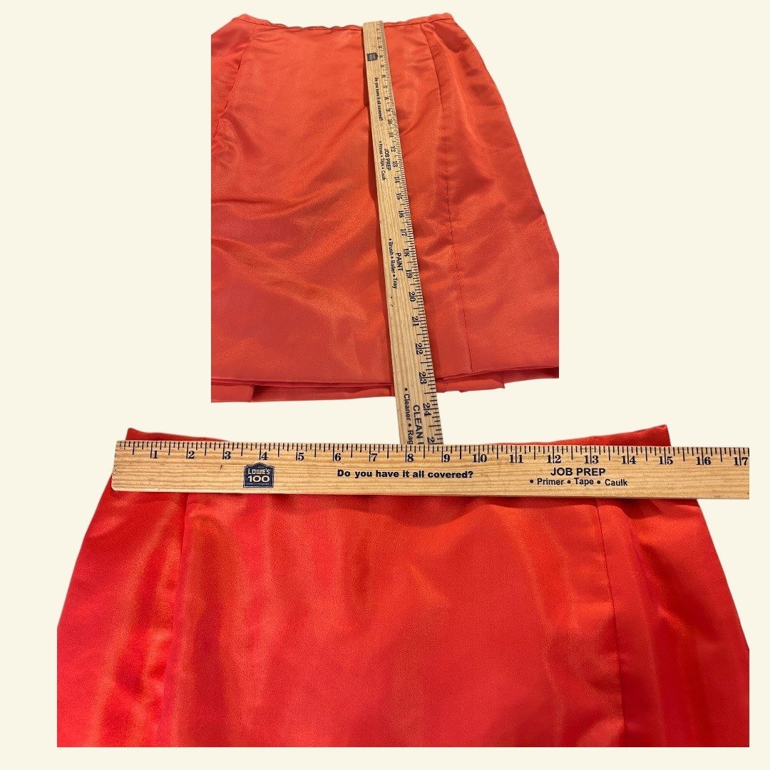 Vintage Coral 2 Piece Office Set Blazer and Skirt Satin Finish Bright SMALL