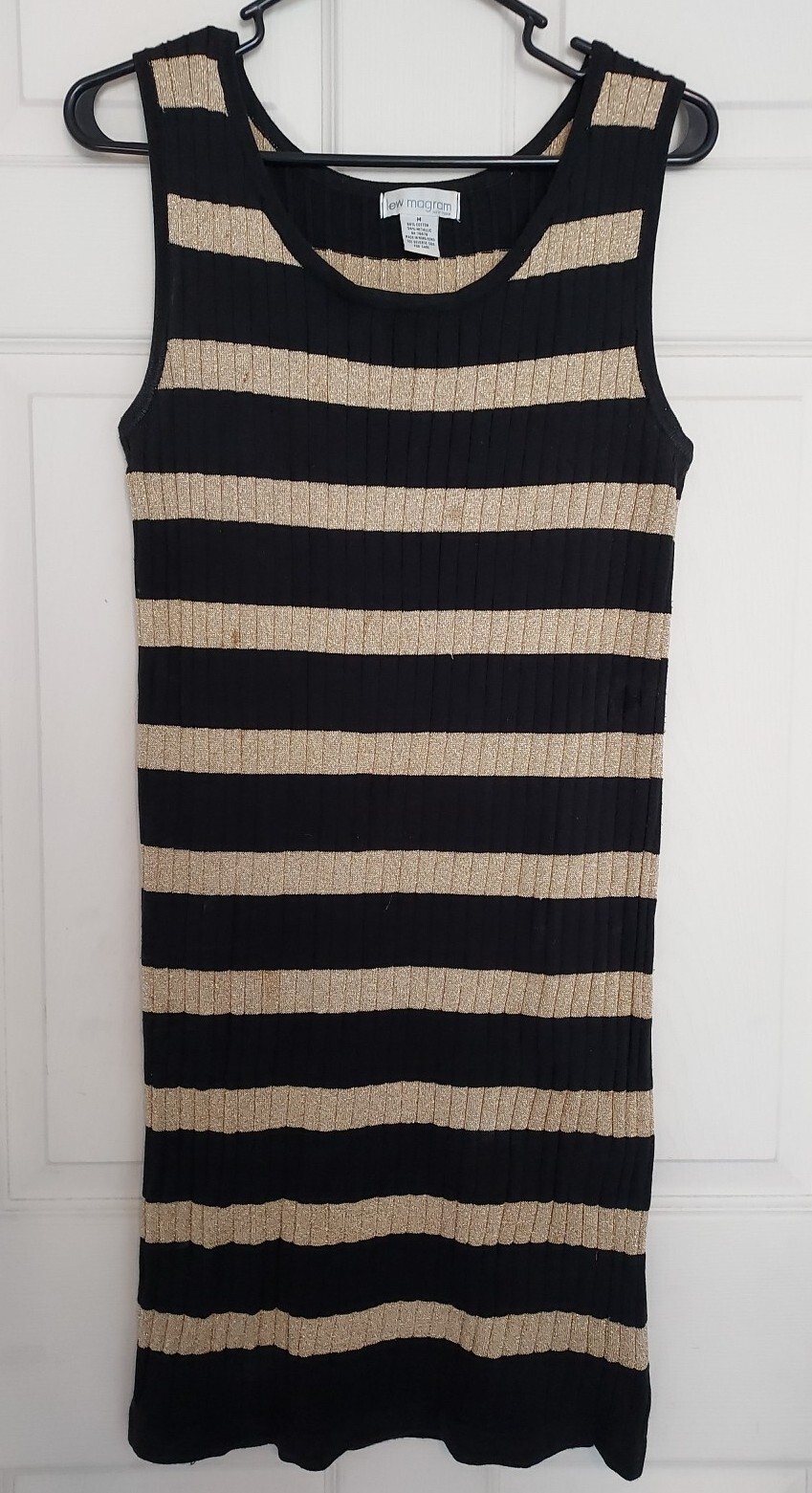 Lew Magram Dress Vintage Sleeveless Black And Gold Size Medium Cotton/Metallic