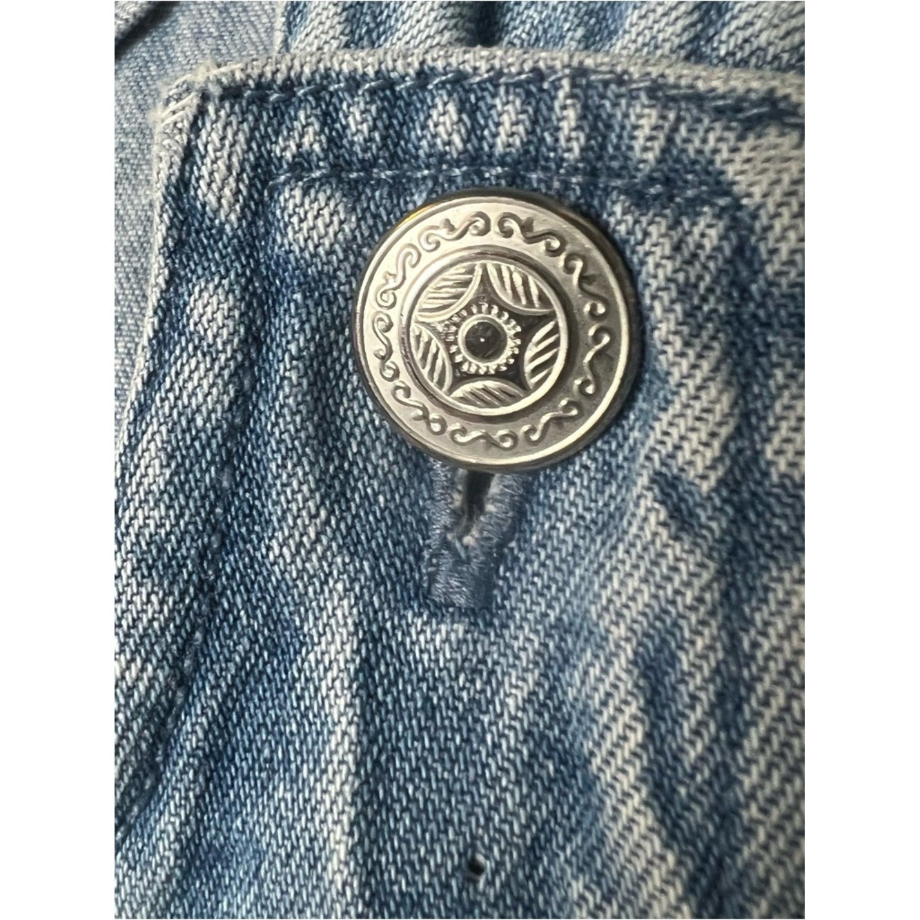 Vtg 90s Directives Denim Mini Pinafore Jumper Dress Button Straps Pockets Sz S