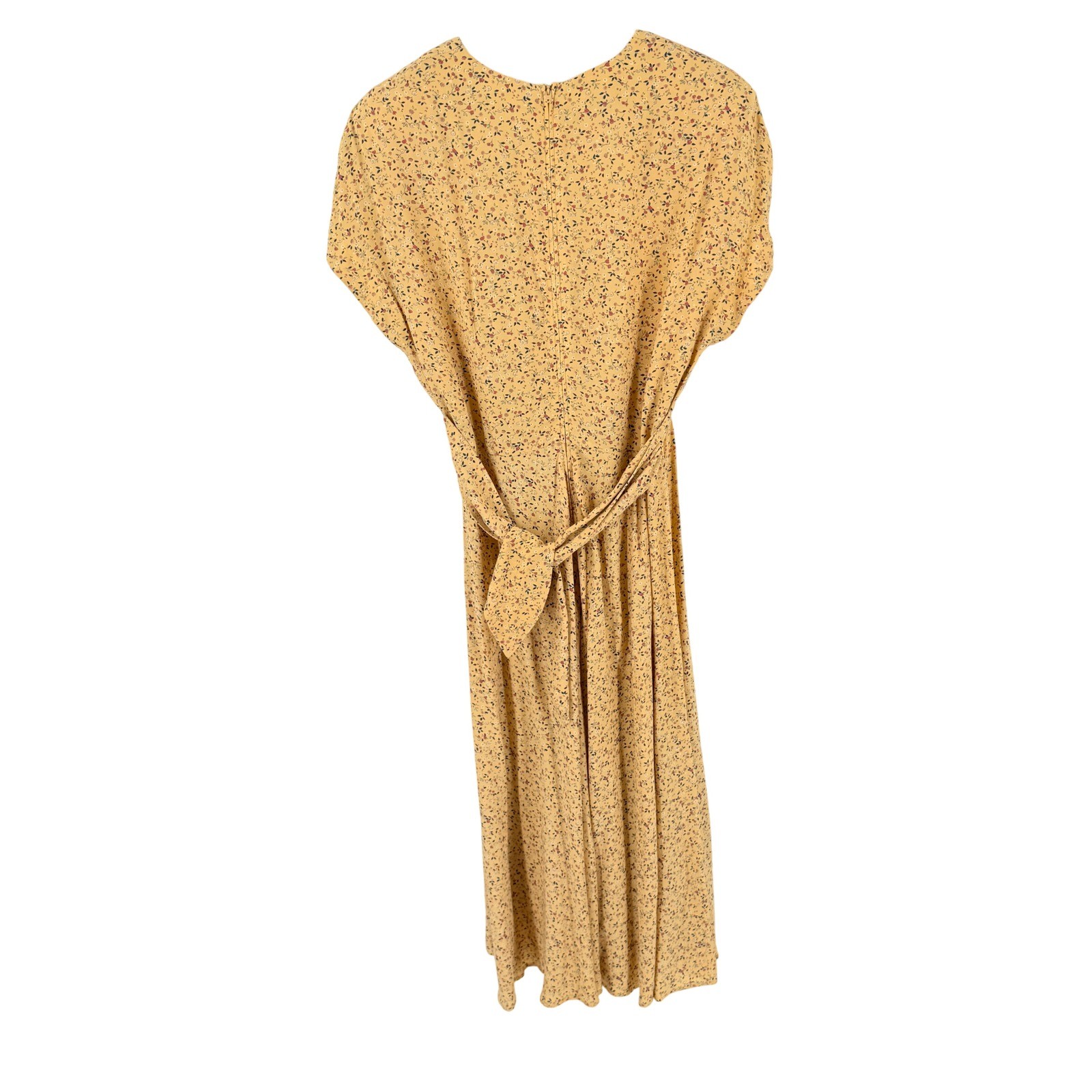 Vintage Donna Ricco Floral Faux Wrap Midi Dress Yellow Waist Tie Size Petite 8