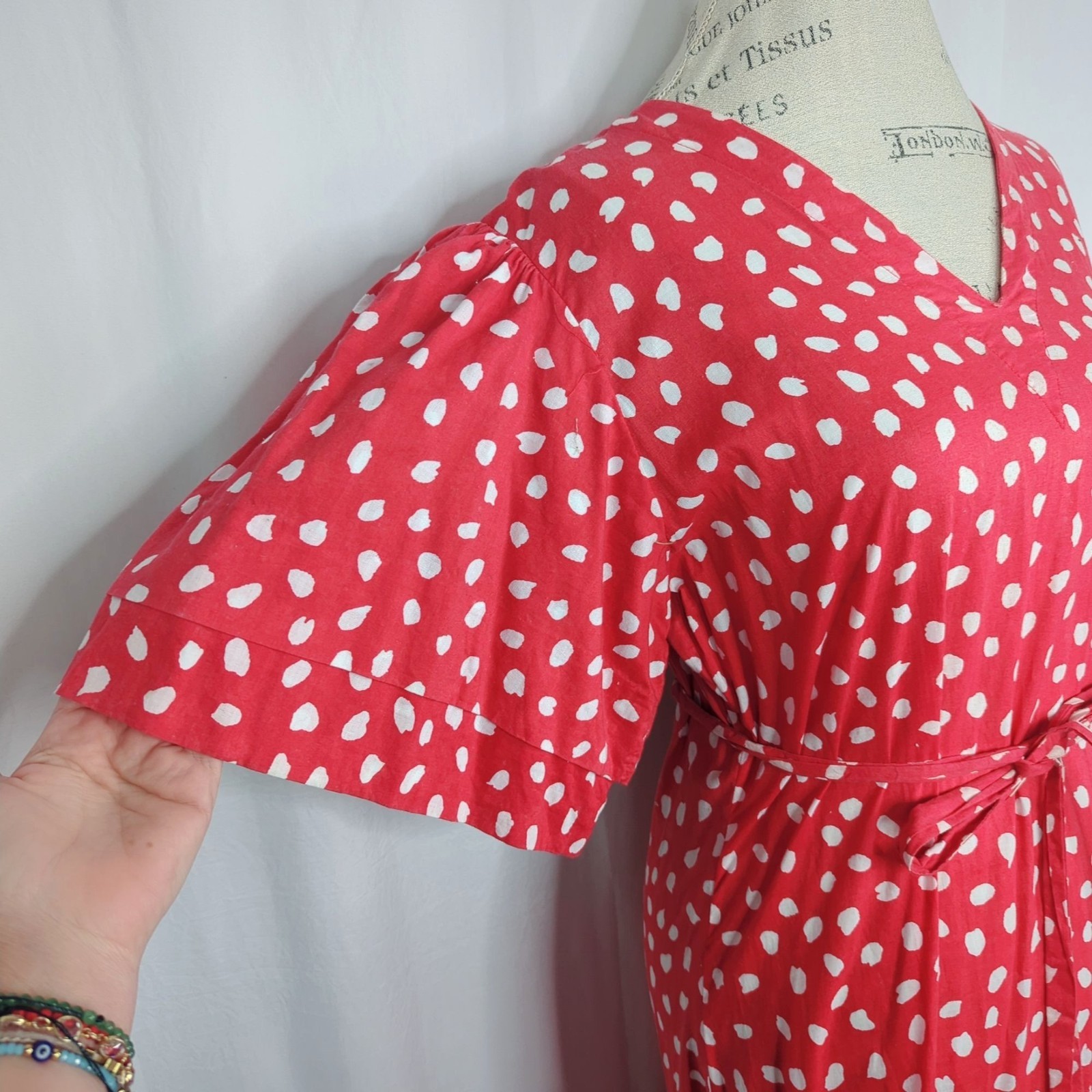 Vintage 70s Stanley Sherman Dress Medium Red Flamenco Polka Dot