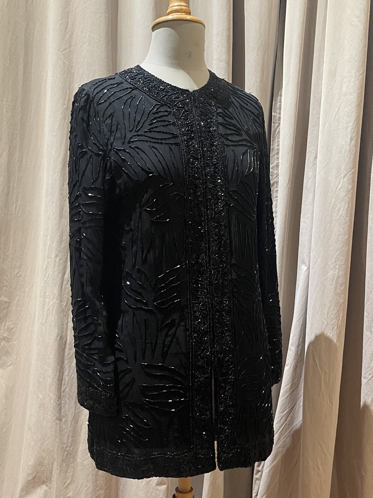 Vintage Brilliante By J.A. Beaded Silk Jacket Duster Coat M Pristine!