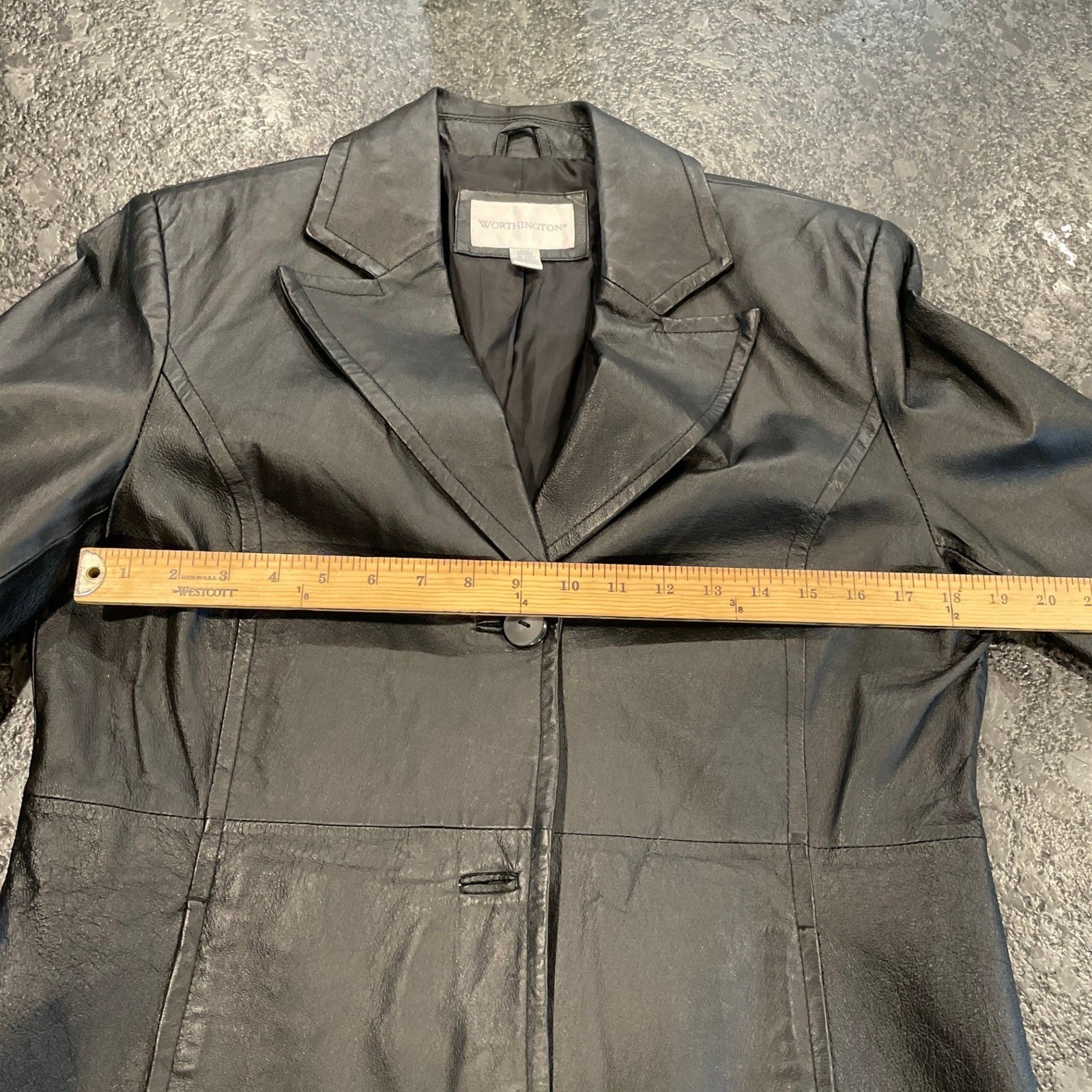 Vintage 90s Worthington Black Leather Blazer Jacket Soft Lambskin SZ L Minimal