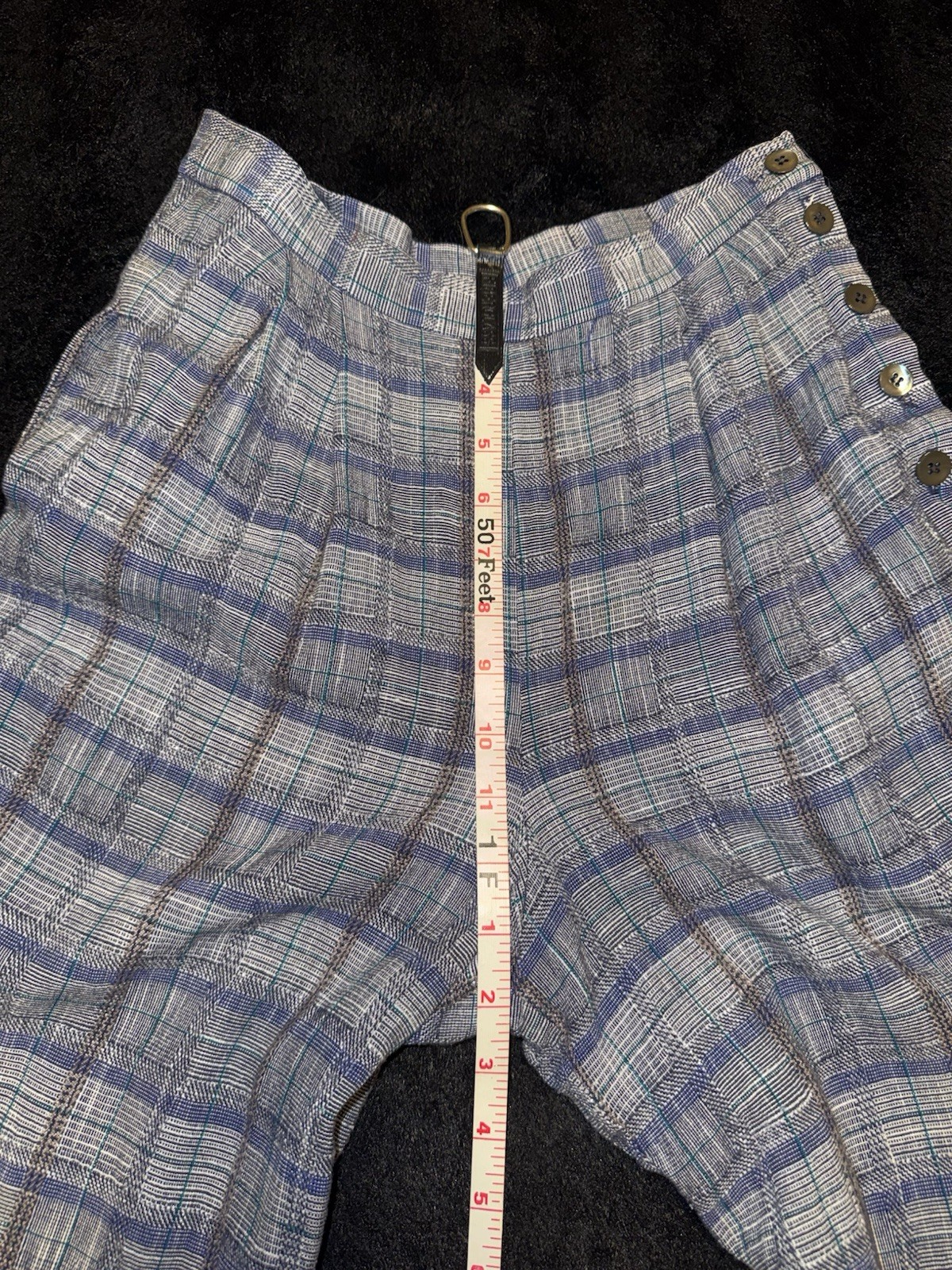 Vintage David Brooks Plaid High Waist Pants Sz 10 Side Button Pockets Ruffle Hem