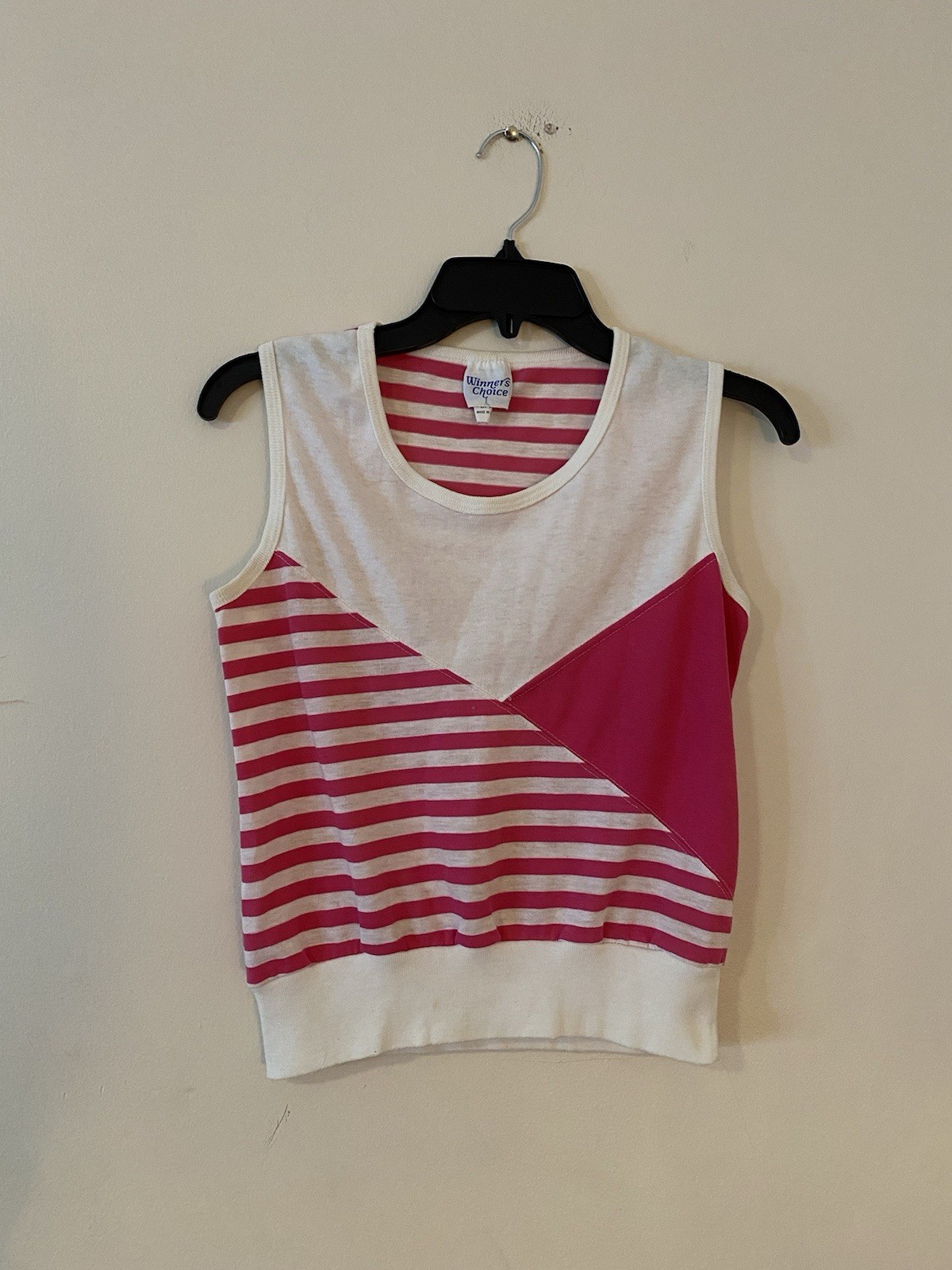 Vintage Retro 80’s Pink And White Color Block Tank top
