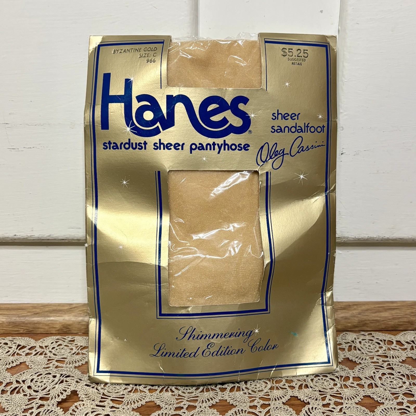 Vintage Hanes Oleg Cassini Stardust Gold Sheer Pantyhose Size C