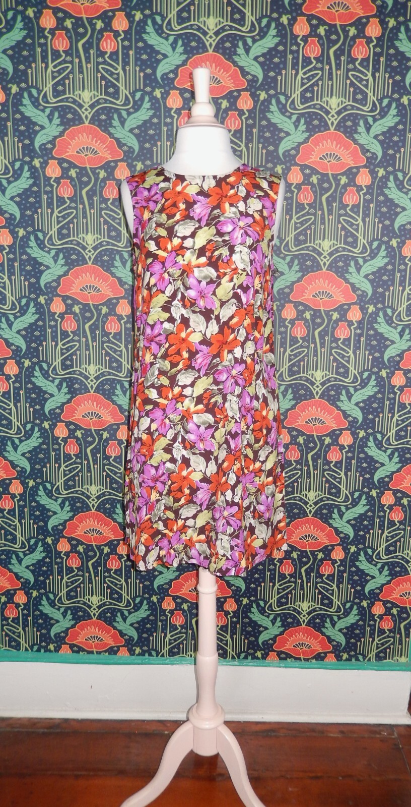 Vintage 90’s Y2K Sleeveless Rayon A-Line Floral Grunge Shift Mini Dress