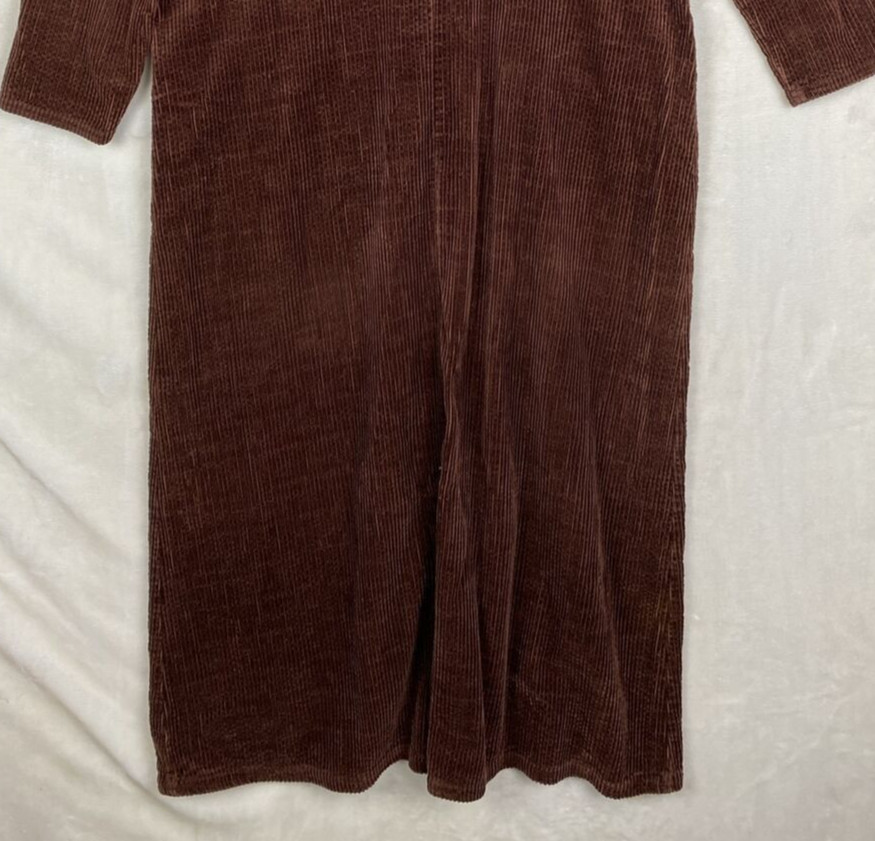 VTG 90/Y2K Real Comfort Corduroy Dress Womens 10 Brown Thick Heavy Pocket Midi