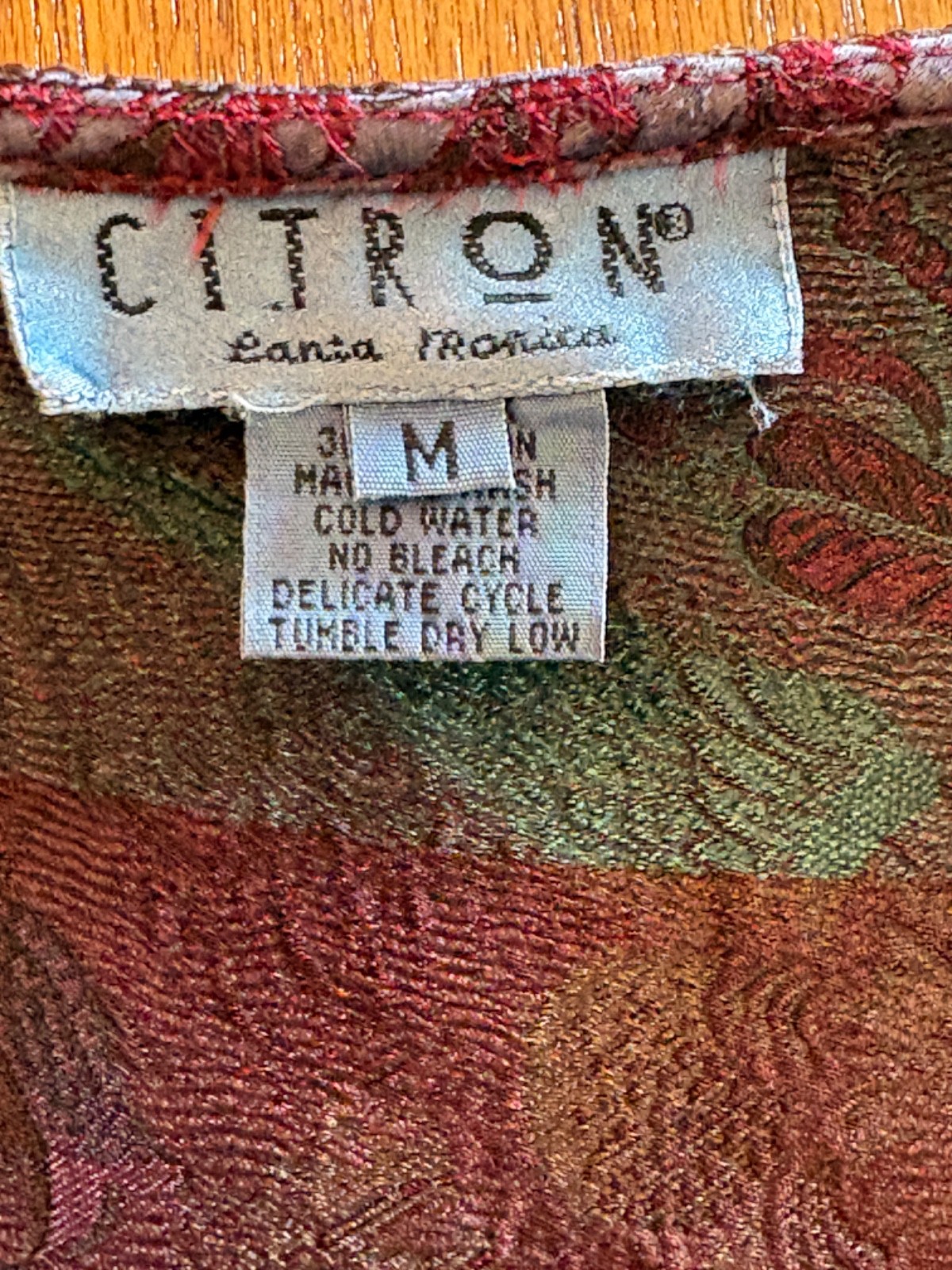 Vintage 90s Y2k Silk Artisan Patchwork Citron Santa Monica Vest M Boho Jacquard
