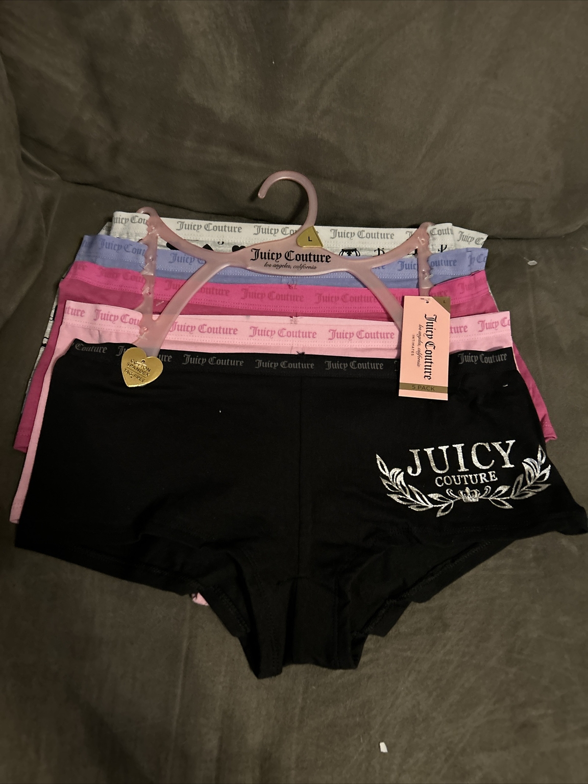 Juicy Couture 5 Panties No Panty Lines NWT Large Pink Black Gray