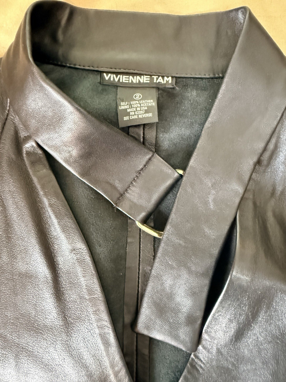 Vivienne Tam Black 100% Leather Jacket Top Minimalist Asymmetrical Ring Detail