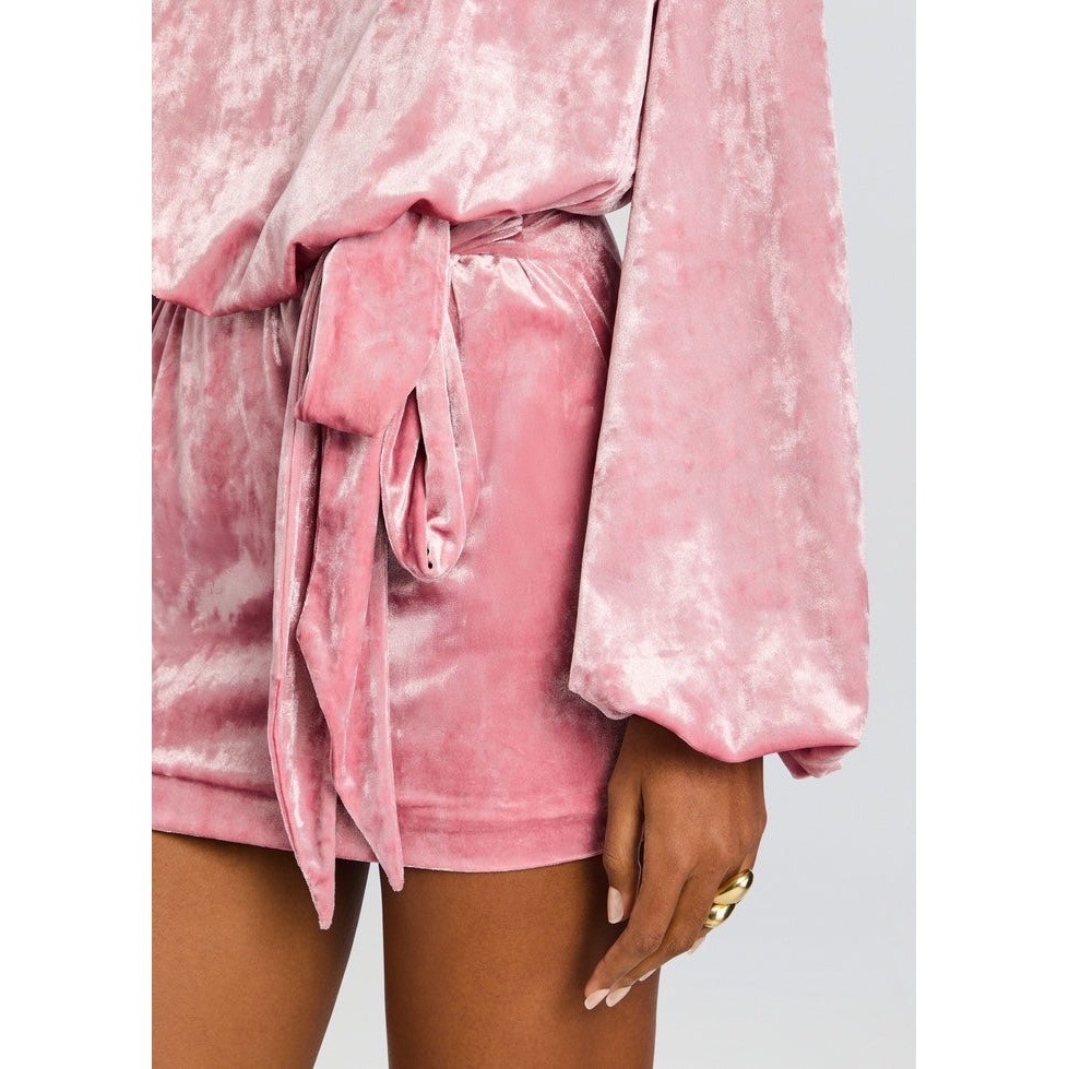 New! Retrofête Elysia Velvet Mini Dress Vintage Rose Tie Waist Long Sleeve Small