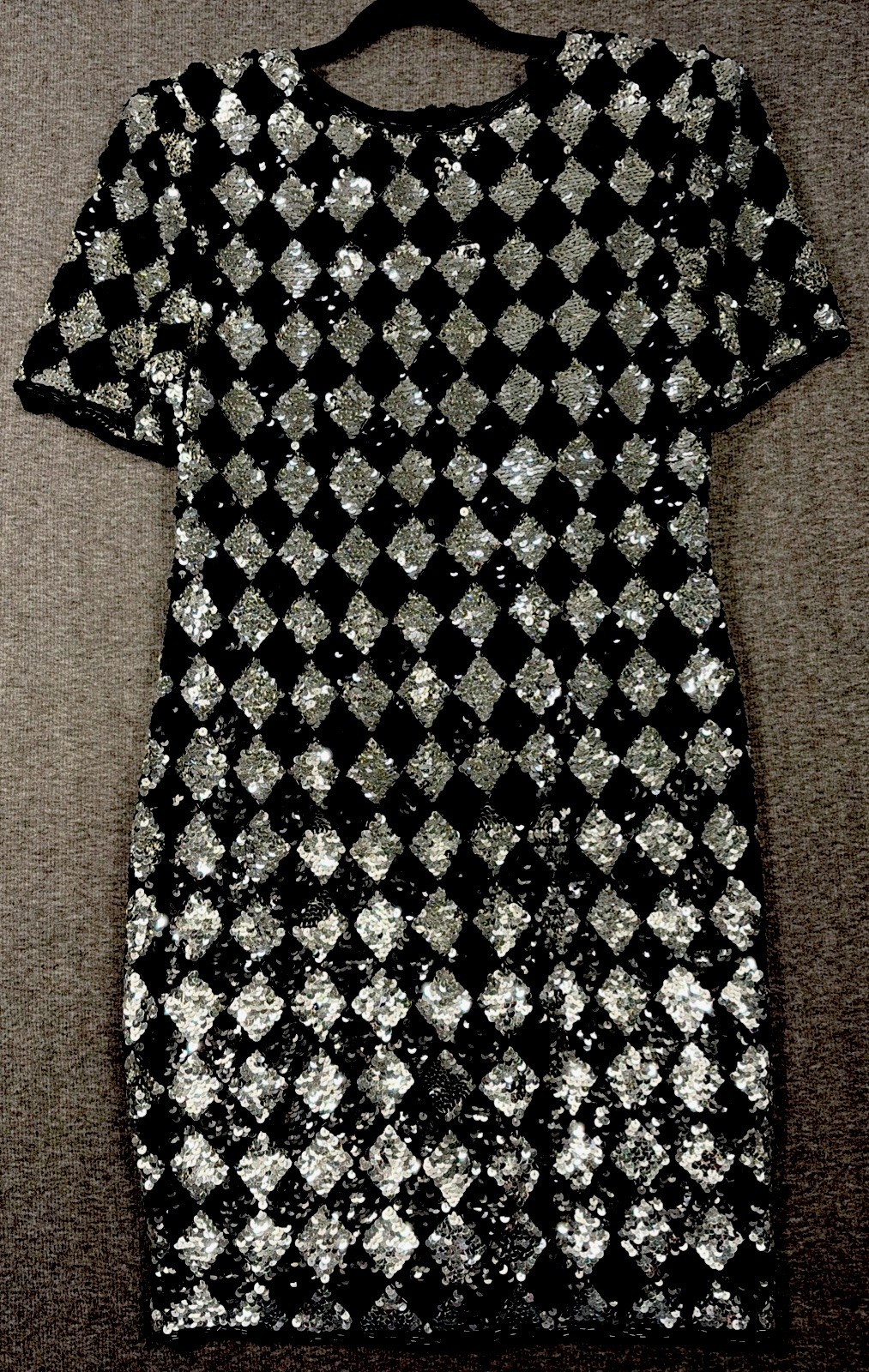 Sz 14 Vintage A.J.Bari Silk Sequined Sheath Dress, #2011