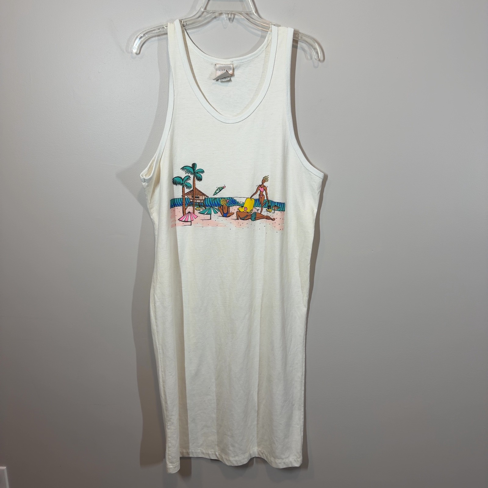Vintage Today Tonight Life is Beach Graphic Tank Dress 90s USA Made OS Midi
