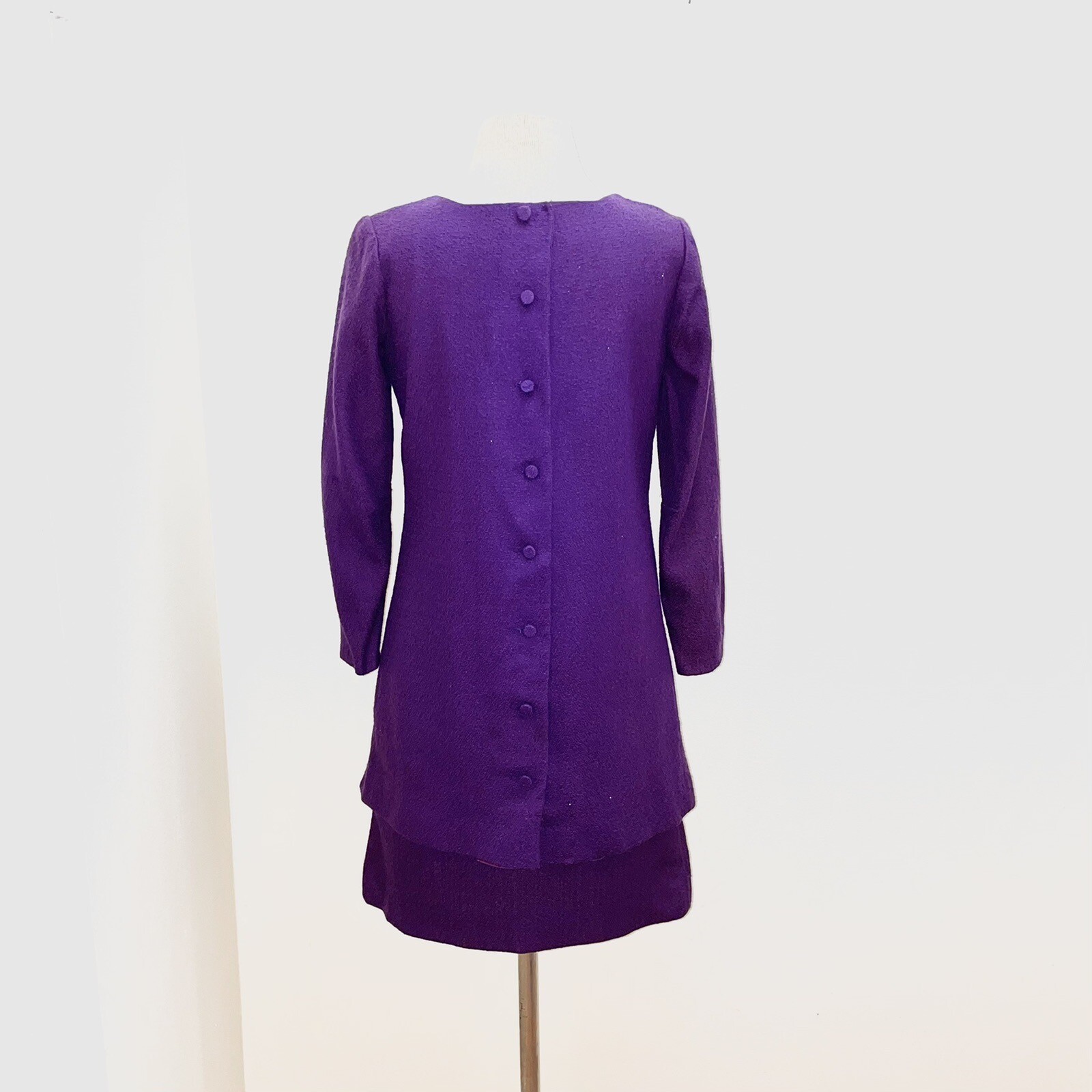 Vintage Purple 1960s Mod Pleat Tweed Shift Dress Size Small Mod Space Age Twiggy