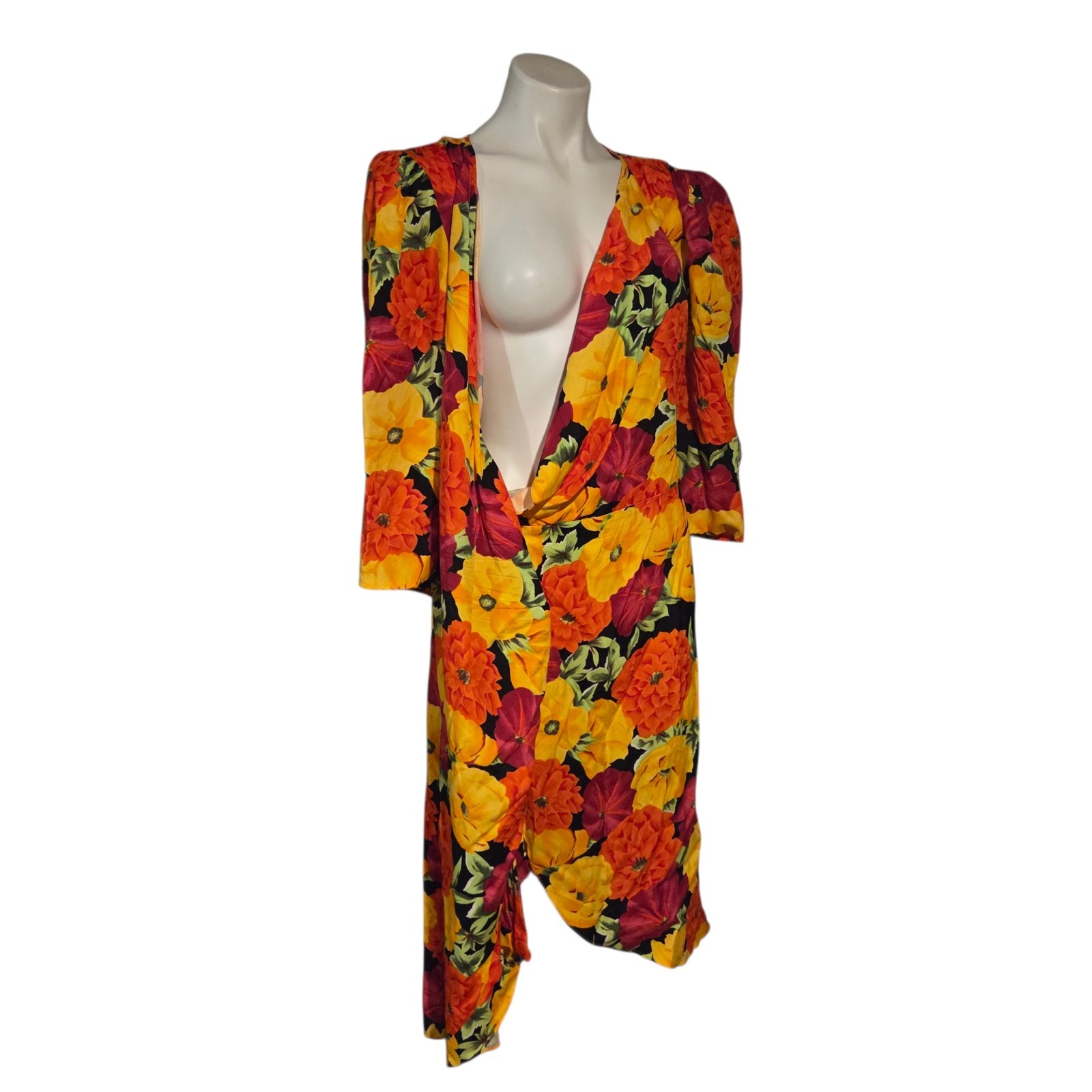 Vintage Nina Piccalino II Peplum Wrap Dress Hawaiian Tropical Fits Approx Medium