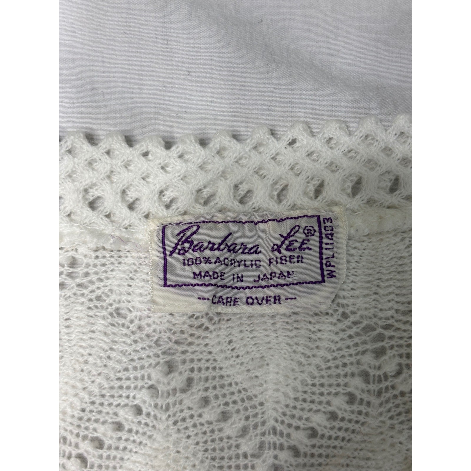 Vintage Barbara Lee White Pointelle Knit Cardigan Open Front Lace Trim Japan