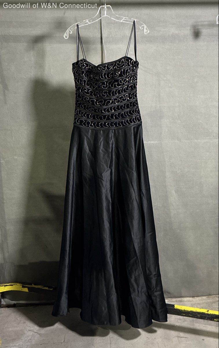 Vintage 90s JS Collections Women’s Black Beaded Bodice Evening Gown Sz 8