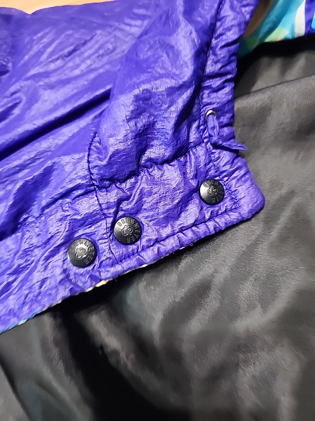 Vintage Obermeyer Wind Breaker Jacket 1980s Purple And Neon Abstract Snaps…