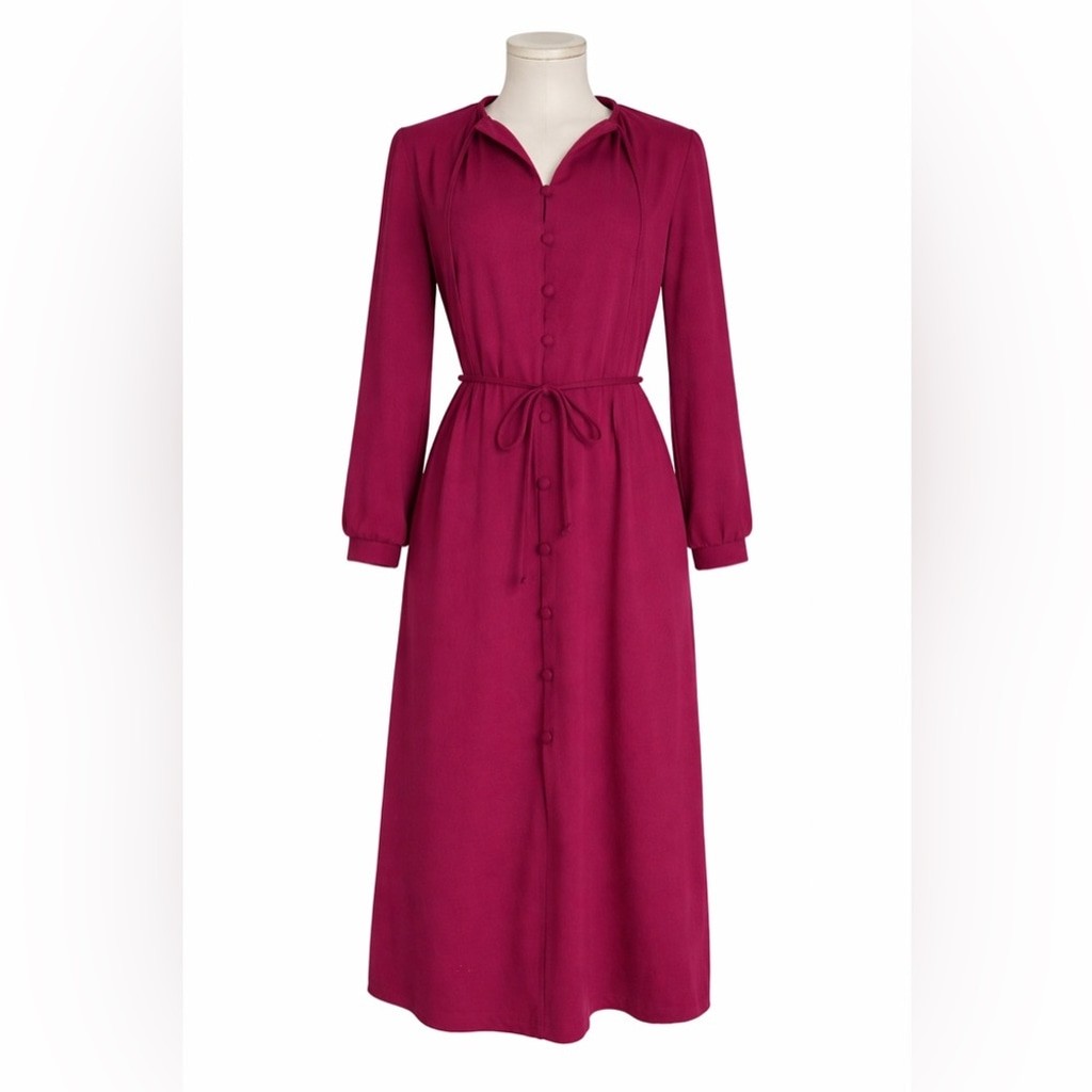 Vintage Romantic Feminine Cottagecore Aesthetic – Magenta Button Front Dress – M