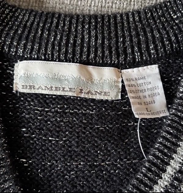 Bramble Lane Vintage 1980’s Black and Silver V-Neck Women’s Sweater LARGE NWT