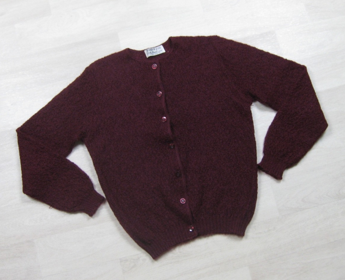 Vintage 50s Dotty Mann Mohair Blend Cardigan Sweater Womens (M) V Neck Grunge
