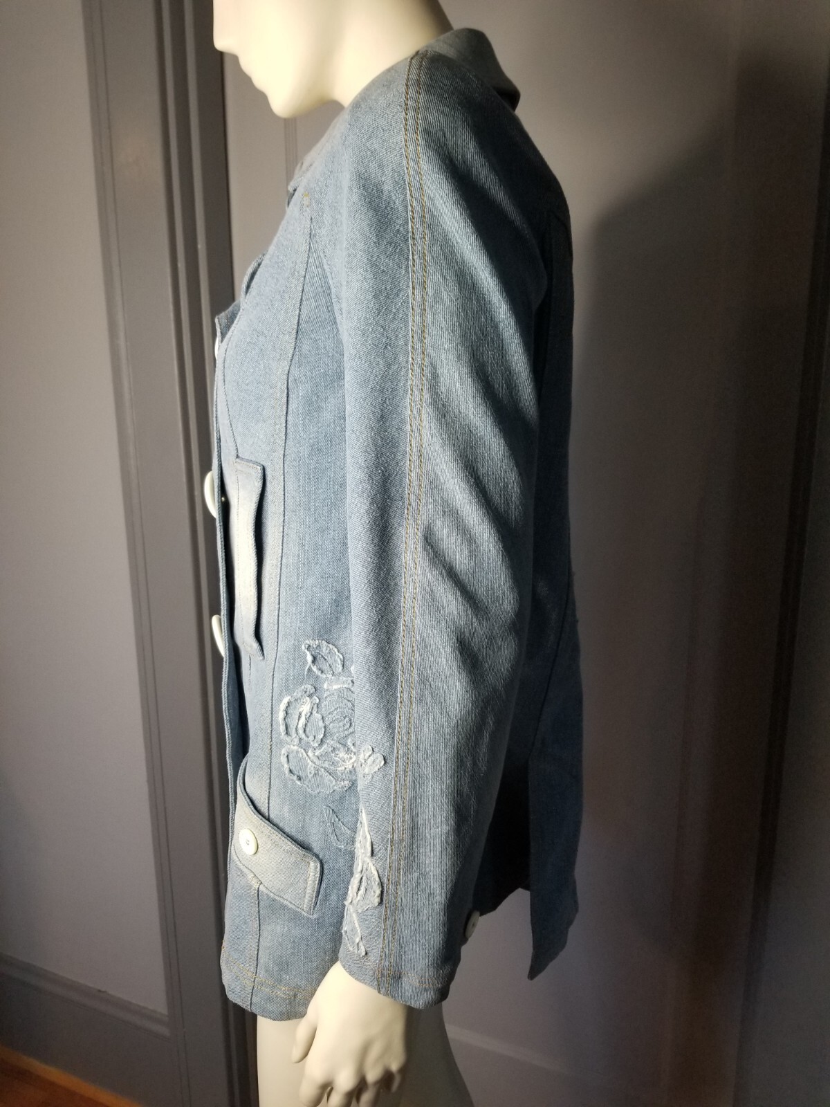 Vintage 2005 John Galliano Dior Floral Denim Jacket Coat Shoulder Pads 38 6