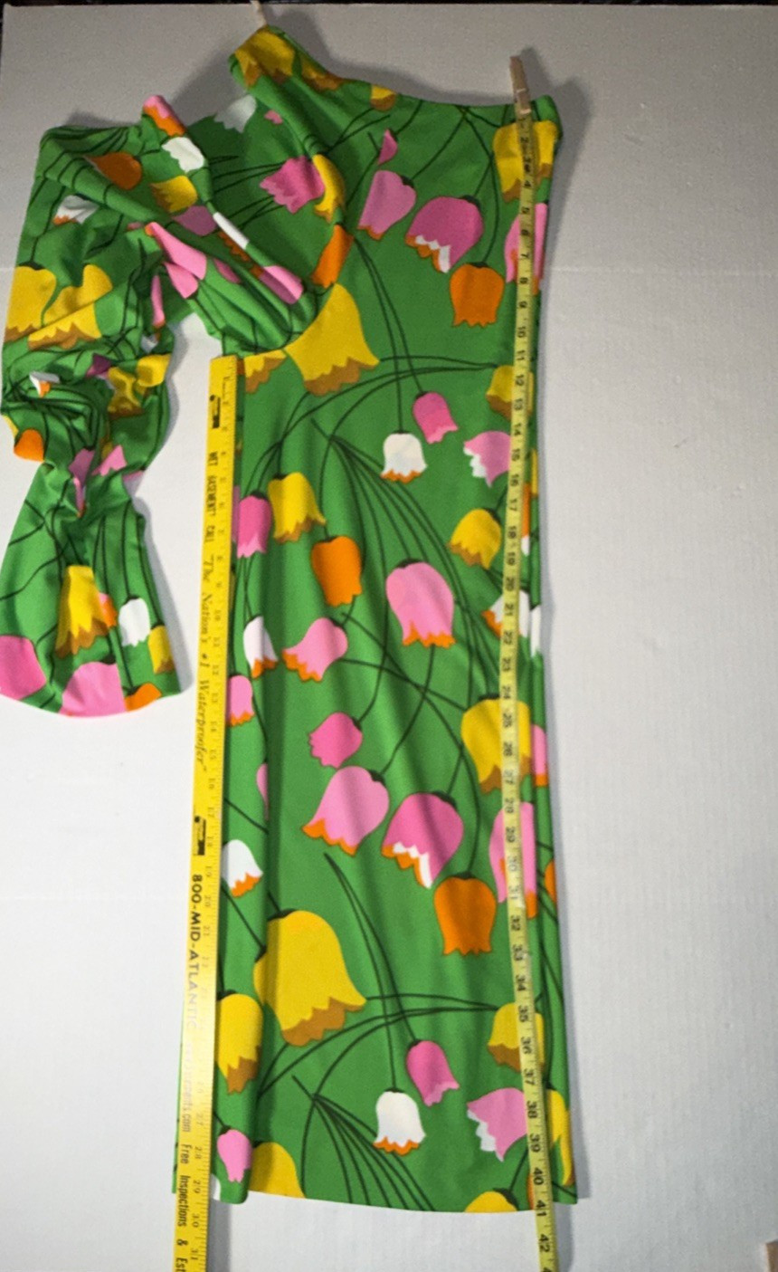 Vintage 60s Mod Tulip Floral Wrap Top Wide Leg Palazzo Pants Set S XS 2/4 W-26″