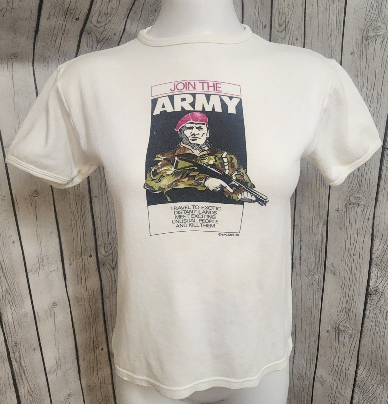 Vtg 1983 Women’s Splash Satire Shirt Join The Army Parody Punk T Made England XS