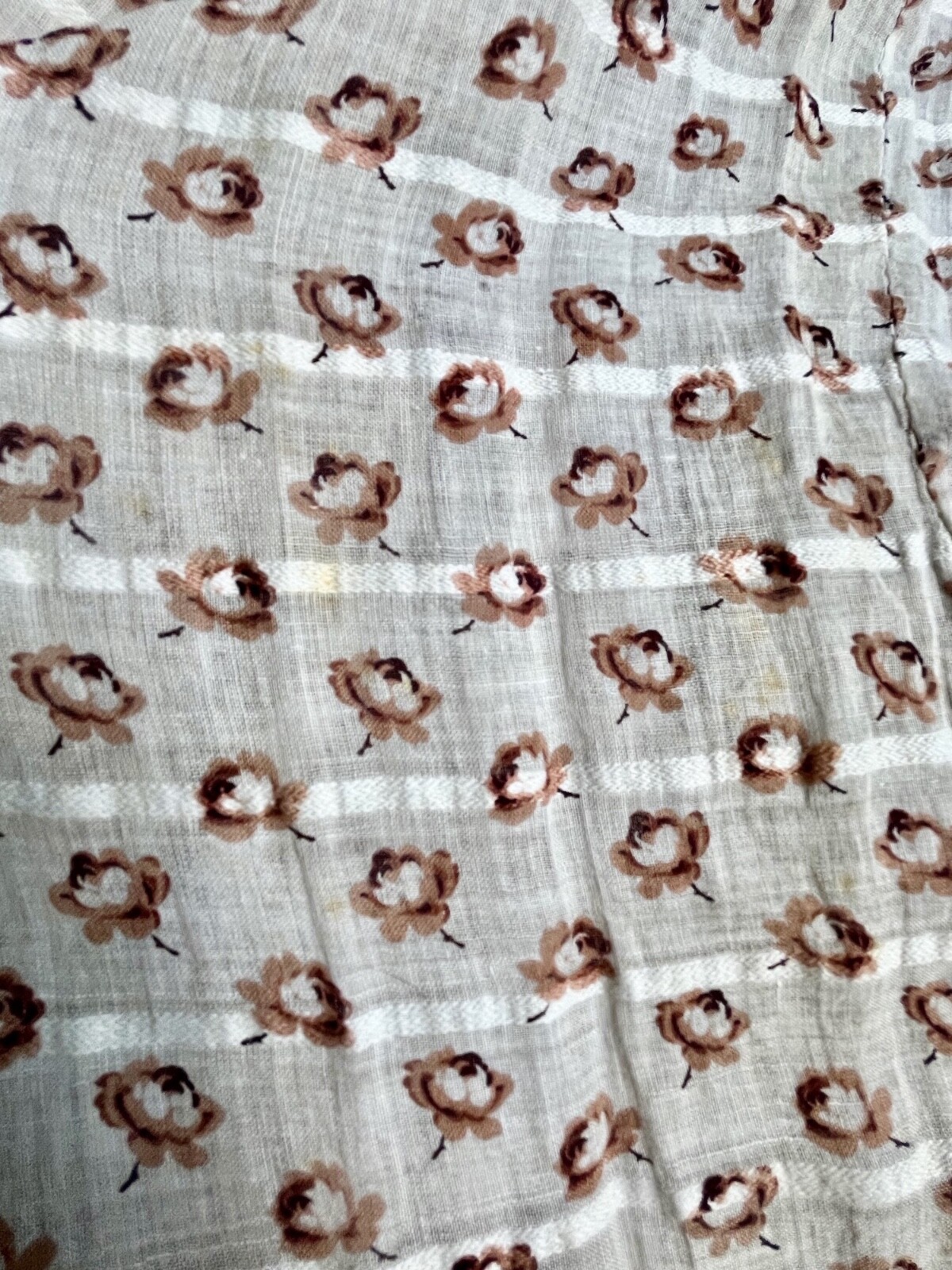 1850s Victorian Printed Rosebud Cotton Fan Front Dress Tiered Pagoda Sleeves XS